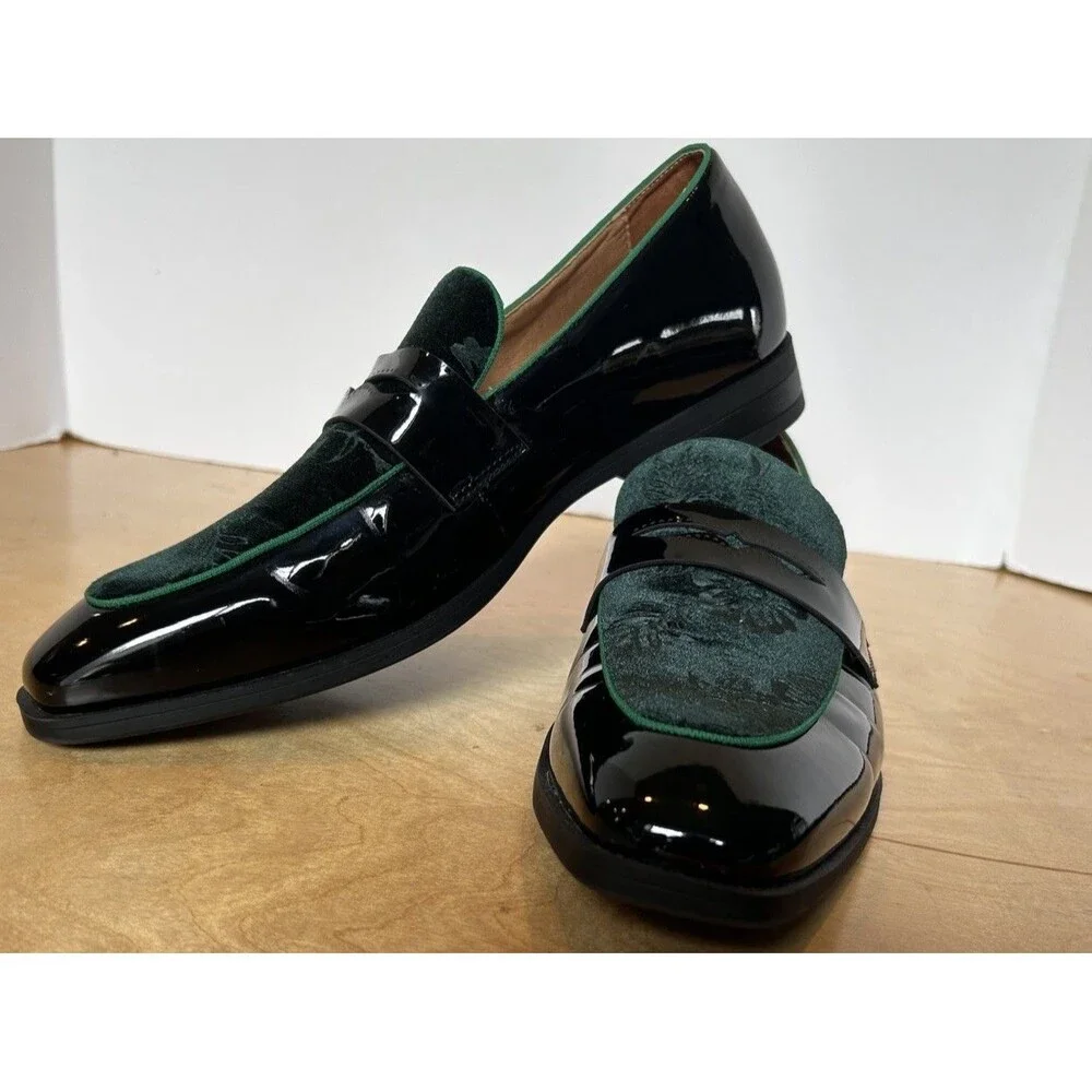 Jitai Men's Green Velour Slip-On Loafers Men’s , US 9 Emerald  Floral